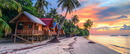 Beach House with Palm Trees Background